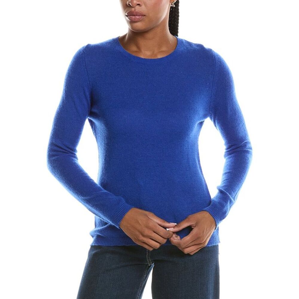 Forte Cashmere Womens  Basic Crewneck 100% Cashmere Sweater, Blue